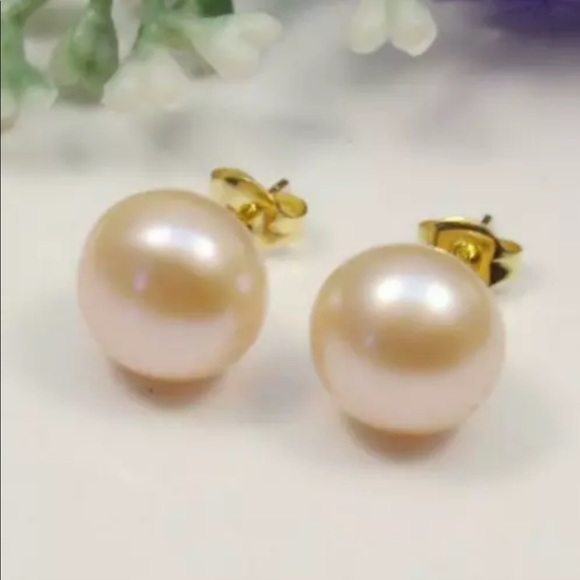 Jewelry - 14kt Solid Gold 8mm Pink South Sea Pearl Stud Earrings